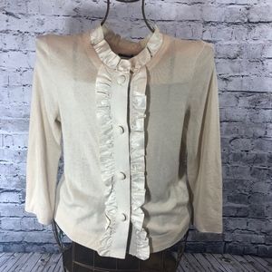 J.Crew Cream Wool Cashmere Cardigan Ruffle Button